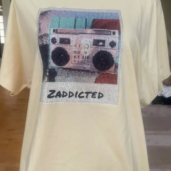 Zadig Voltaire Tommer Beaded Zaddicted Top Womens Yellow Cotton T-shirt Strass - Picture 3 of 7